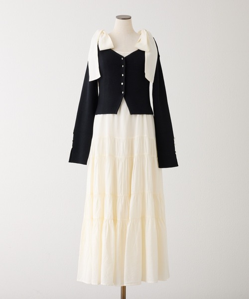 one after another NICE CLAUP(ワンアフターアナザーナイスクラップ)の「ショートカーディガン+肩リボンティアードロングワンピース(ワンピース・レディース・ホワイト系その他/ピンク系その他/ホワイト×ブラック/ドット・FREE)」の20枚目の写真