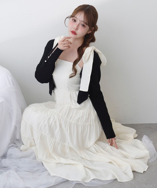 one after another NICE CLAUP(ワンアフターアナザーナイスクラップ)の「ショートカーディガン+肩リボンティアードロングワンピース(ワンピース・レディース・ホワイト系その他/ピンク系その他/ホワイト×ブラック/ドット・FREE)」の17枚目の写真