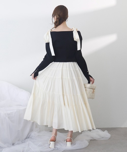 one after another NICE CLAUP(ワンアフターアナザーナイスクラップ)の「ショートカーディガン+肩リボンティアードロングワンピース(ワンピース・レディース・ホワイト系その他/ピンク系その他/ホワイト×ブラック/ドット・FREE)」の15枚目の写真