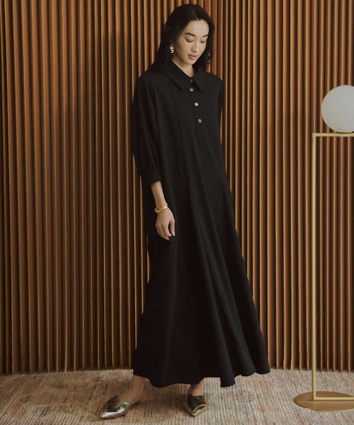 セール】【2026SS】襟付き ロング丈 Aラインワンピース きれいめ 長袖