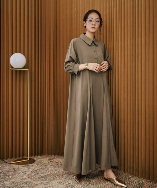 ELFRANK(エルフランク)の「襟付き ロング丈 Aラインワンピース きれいめ 長袖 ポロワンピース(ワンピース・レディース・モカ/ブラック・M/L)」の5枚目の写真