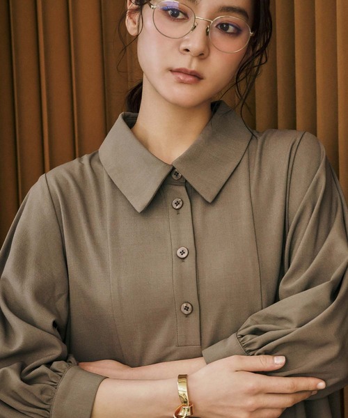 ELFRANK(エルフランク)の「襟付き ロング丈 Aラインワンピース きれいめ 長袖 ポロワンピース(ワンピース・レディース・モカ/ブラック・M/L)」の8枚目の写真