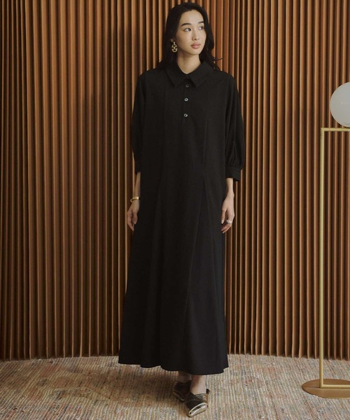 ELFRANK(エルフランク)の「襟付き ロング丈 Aラインワンピース きれいめ 長袖 ポロワンピース(ワンピース・レディース・モカ/ブラック・M/L)」の13枚目の写真
