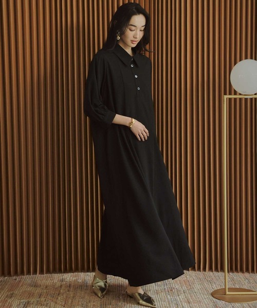 ELFRANK(エルフランク)の「襟付き ロング丈 Aラインワンピース きれいめ 長袖 ポロワンピース(ワンピース・レディース・モカ/ブラック・M/L)」の14枚目の写真