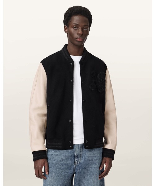 ALLSAINTS(オールセインツ)の「HOLLOWAY BOMBER JACKET | HOLLOWAY ボンバー ジャケット(スタジャン・メンズ・ブラック×ホワイト・XS/S/M/L/XL)」の7枚目の写真