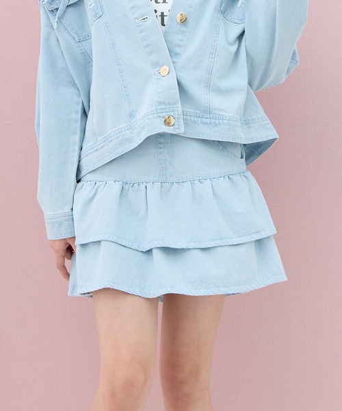 Amourire girl（アムリールガール）の「デニムフリルスカート（スカート・キッズ・サックスブルー/ピンク・160cm/150cm/140cm/130cm）」の9枚目の写真