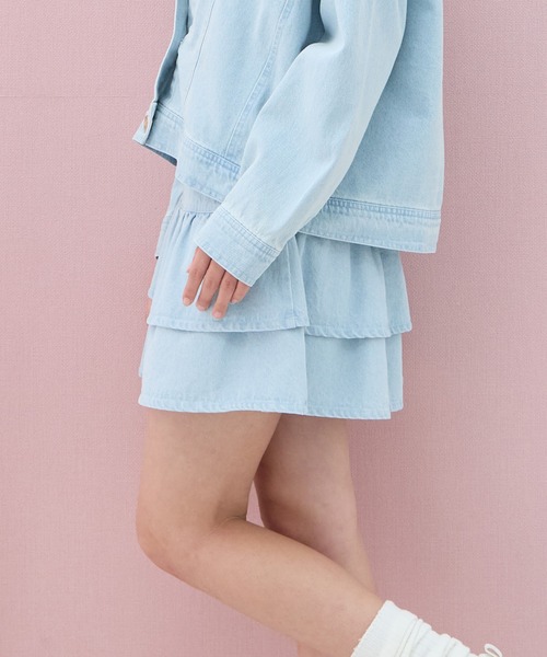 Amourire girl（アムリールガール）の「デニムフリルスカート（スカート・キッズ・サックスブルー/ピンク・160cm/150cm/140cm/130cm）」の10枚目の写真