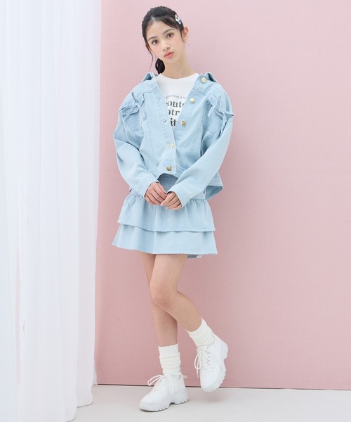 Amourire girl（アムリールガール）の「デニムフリルスカート（スカート・キッズ・サックスブルー/ピンク・160cm/150cm/140cm/130cm）」の13枚目の写真