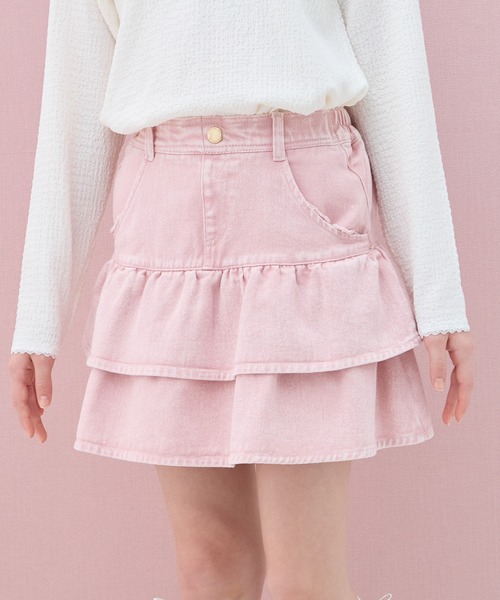 Amourire girl（アムリールガール）の「デニムフリルスカート（スカート・キッズ・サックスブルー/ピンク・160cm/150cm/140cm/130cm）」の14枚目の写真