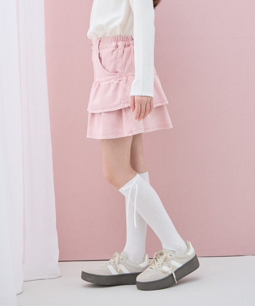 Amourire girl（アムリールガール）の「デニムフリルスカート（スカート・キッズ・サックスブルー/ピンク・160cm/150cm/140cm/130cm）」の15枚目の写真