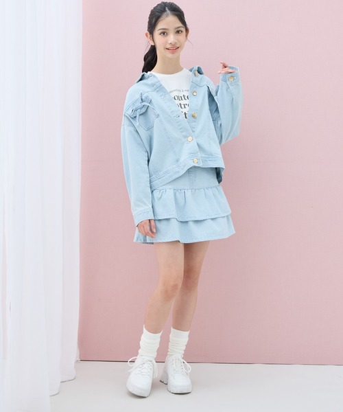 Amourire girl（アムリールガール）の「デニムフリルスカート（スカート・キッズ・サックスブルー/ピンク・160cm/150cm/140cm/130cm）」の12枚目の写真