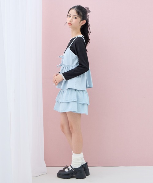 Amourire girl（アムリールガール）の「デニムフリルスカート（スカート・キッズ・サックスブルー/ピンク・160cm/150cm/140cm/130cm）」の7枚目の写真