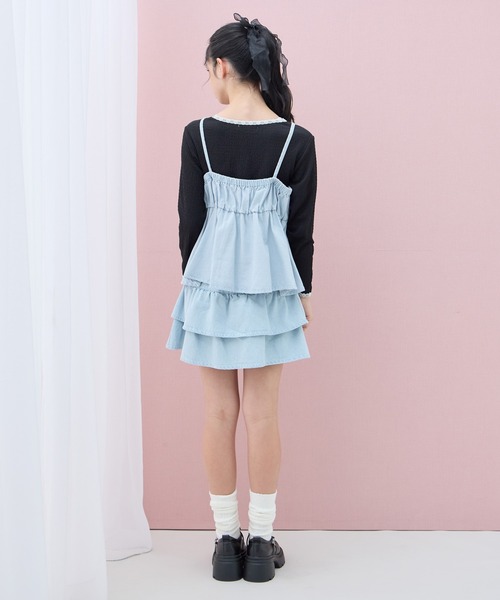 Amourire girl（アムリールガール）の「デニムフリルスカート（スカート・キッズ・サックスブルー/ピンク・160cm/150cm/140cm/130cm）」の8枚目の写真