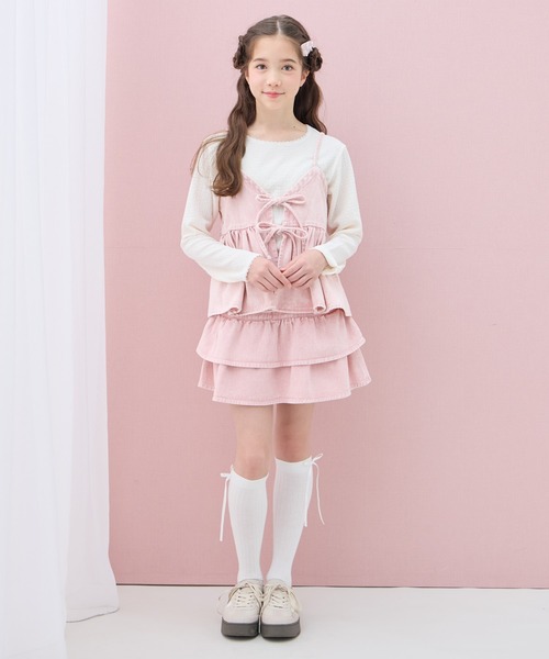 Amourire girl（アムリールガール）の「デニムフリルスカート（スカート・キッズ・サックスブルー/ピンク・160cm/150cm/140cm/130cm）」の17枚目の写真