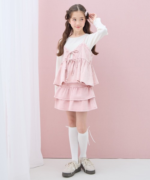 Amourire girl（アムリールガール）の「デニムフリルスカート（スカート・キッズ・サックスブルー/ピンク・160cm/150cm/140cm/130cm）」の18枚目の写真