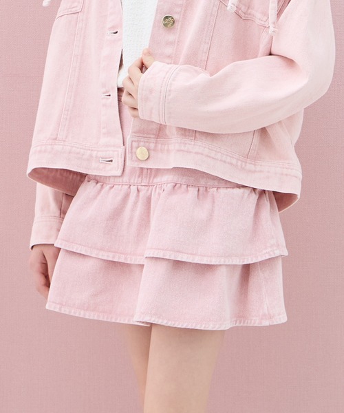 Amourire girl（アムリールガール）の「デニムフリルスカート（スカート・キッズ・サックスブルー/ピンク・160cm/150cm/140cm/130cm）」の21枚目の写真