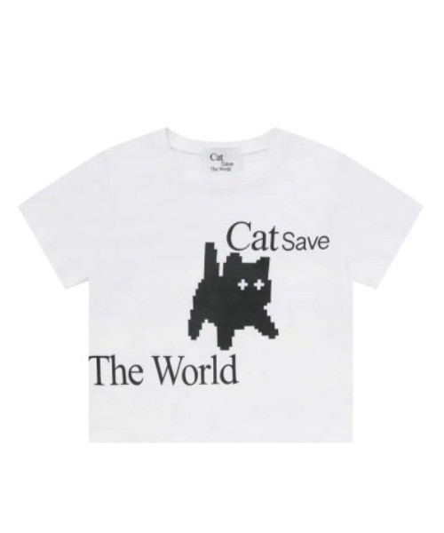 CATSAVETHEWORLD(キャットセーブザワールド)の「◇CATSAVETHEWORLD◇ブランド直輸入正規品/ピクセルアートクロップティー Pixel Crop T(Tシャツ/カットソー・レディース・ブラック/ホワイト・FREE)」の7枚目の写真