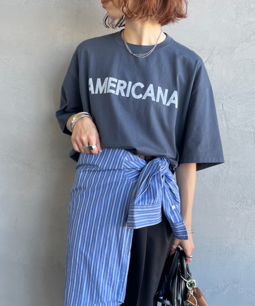 AMERICANA（アメリカーナ）の「【WEB先行予約】[Americana/アメリカーナ] 別注 AMERICANA ショート丈 プリントTシャツ（Tシャツ/カットソー・レディース・ホワイト/ブルー/ネイビー・ONE SIZE）」の14枚目の写真