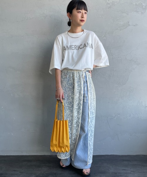 AMERICANA（アメリカーナ）の「【WEB先行予約】[Americana/アメリカーナ] 別注 AMERICANA ショート丈 プリントTシャツ（Tシャツ/カットソー・レディース・ホワイト/ブルー/ネイビー・ONE SIZE）」の6枚目の写真