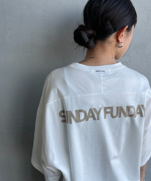 AMERICANA（アメリカーナ）の「【WEB先行予約】[Americana/アメリカーナ] 別注 AMERICANA ショート丈 プリントTシャツ（Tシャツ/カットソー・レディース・ホワイト/ブルー/ネイビー・ONE SIZE）」の12枚目の写真