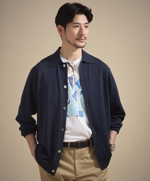 TAKEO KIKUCHI（タケオキクチ）の「ポロ ニットシャツ カーディガン（カーディガン/ボレロ・メンズ・ベージュ/ネイビー/ブラック/ダークグリーン・02/03）」の4枚目の写真