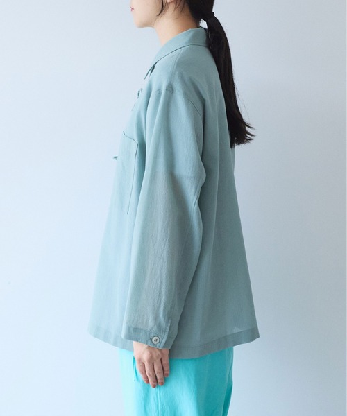 yuni（ユニ　）の「sheer summer Wool-Polyester Voil ribon シャツ（シャツ/ブラウス・レディース・グリーン/ブラック・FREE）」の13枚目の写真