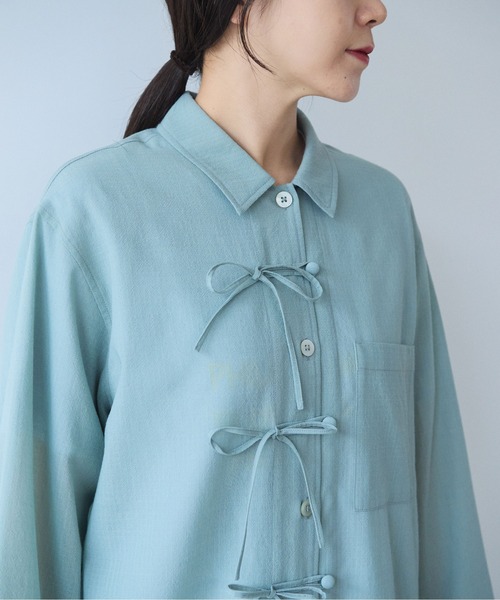 yuni（ユニ　）の「sheer summer Wool-Polyester Voil ribon シャツ（シャツ/ブラウス・レディース・グリーン/ブラック・FREE）」の15枚目の写真