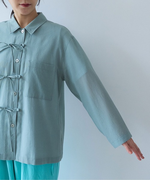 yuni（ユニ　）の「sheer summer Wool-Polyester Voil ribon シャツ（シャツ/ブラウス・レディース・グリーン/ブラック・FREE）」の17枚目の写真