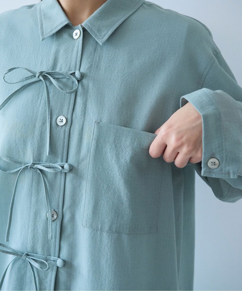 yuni（ユニ　）の「sheer summer Wool-Polyester Voil ribon シャツ（シャツ/ブラウス・レディース・グリーン/ブラック・FREE）」の18枚目の写真