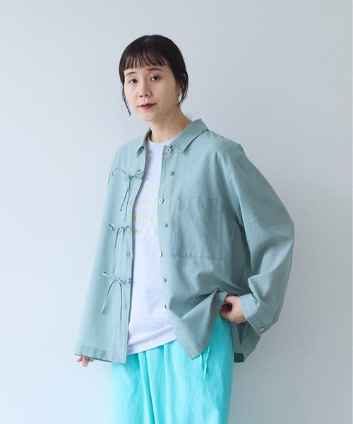 yuni（ユニ　）の「sheer summer Wool-Polyester Voil ribon シャツ（シャツ/ブラウス・レディース・グリーン/ブラック・FREE）」の10枚目の写真