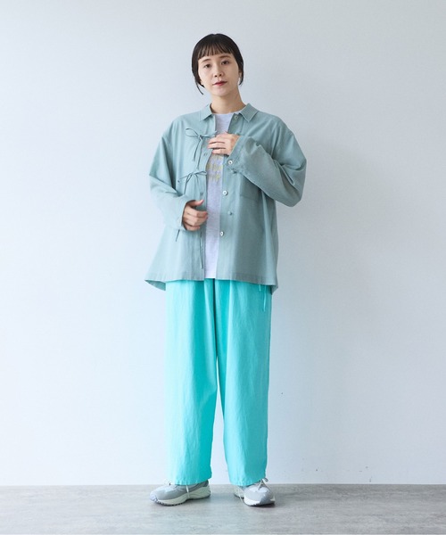 yuni（ユニ　）の「sheer summer Wool-Polyester Voil ribon シャツ（シャツ/ブラウス・レディース・グリーン/ブラック・FREE）」の5枚目の写真