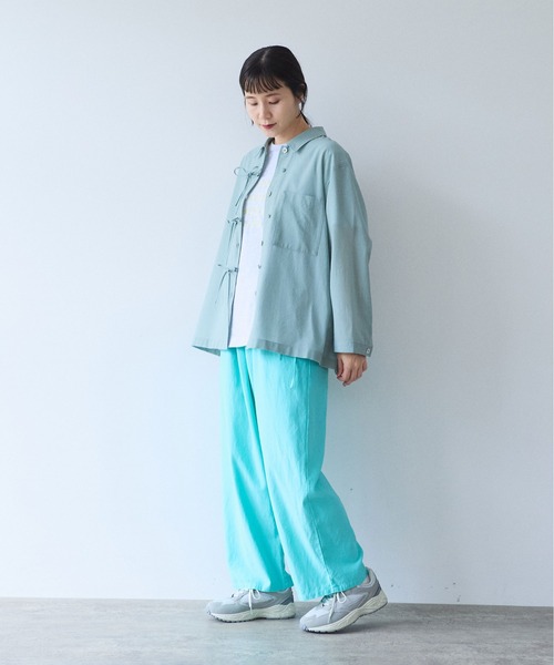 yuni（ユニ　）の「sheer summer Wool-Polyester Voil ribon シャツ（シャツ/ブラウス・レディース・グリーン/ブラック・FREE）」の6枚目の写真