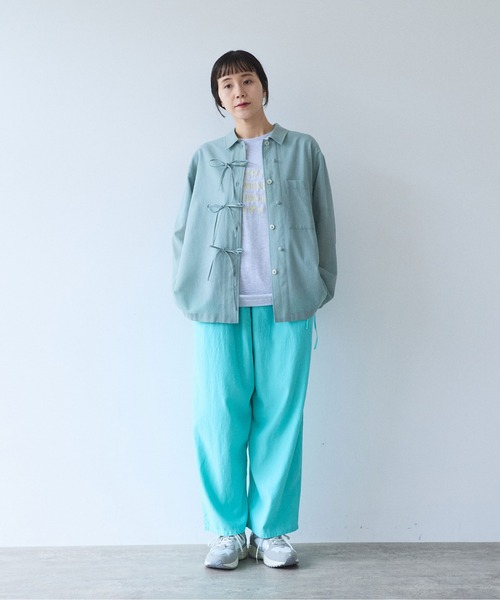 yuni（ユニ　）の「sheer summer Wool-Polyester Voil ribon シャツ（シャツ/ブラウス・レディース・グリーン/ブラック・FREE）」の3枚目の写真