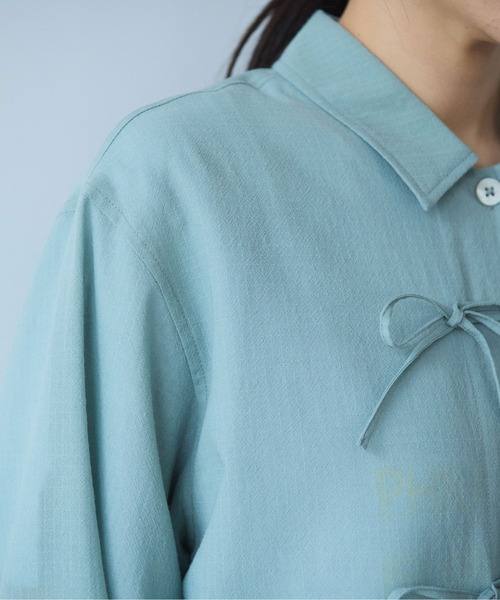 yuni（ユニ　）の「sheer summer Wool-Polyester Voil ribon シャツ（シャツ/ブラウス・レディース・グリーン/ブラック・FREE）」の16枚目の写真