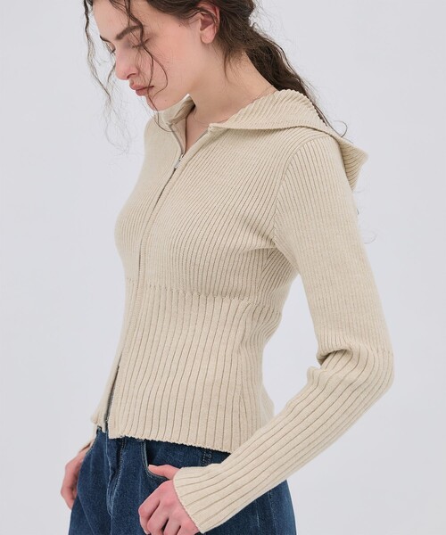 PUBLIC TOKYO（パブリックトウキョウ）の「【2026春新作】リブニットジップフーディ（ニット/セーター・レディース・グレー/アイボリー・FREE）」の2枚目の写真