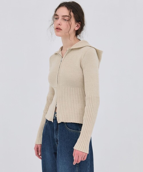 PUBLIC TOKYO（パブリックトウキョウ）の「【2026春新作】リブニットジップフーディ（ニット/セーター・レディース・グレー/アイボリー・FREE）」の22枚目の写真