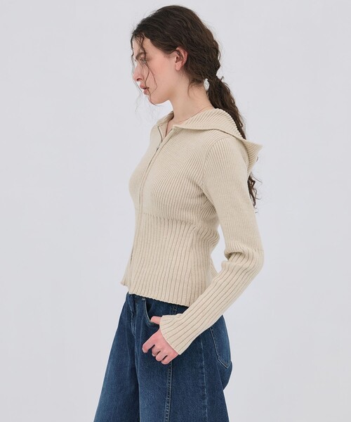 PUBLIC TOKYO（パブリックトウキョウ）の「【2026春新作】リブニットジップフーディ（ニット/セーター・レディース・グレー/アイボリー・FREE）」の21枚目の写真