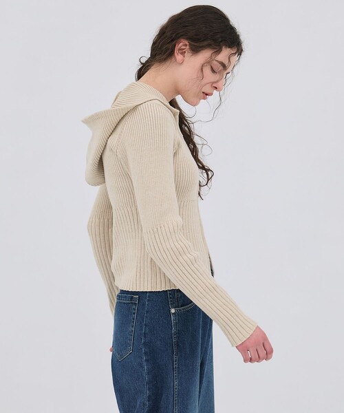 PUBLIC TOKYO（パブリックトウキョウ）の「【2026春新作】リブニットジップフーディ（ニット/セーター・レディース・グレー/アイボリー・FREE）」の17枚目の写真