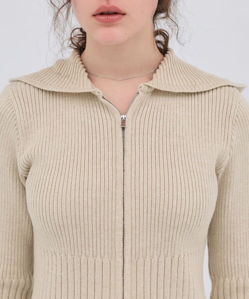 PUBLIC TOKYO（パブリックトウキョウ）の「【2026春新作】リブニットジップフーディ（ニット/セーター・レディース・グレー/アイボリー・FREE）」の16枚目の写真
