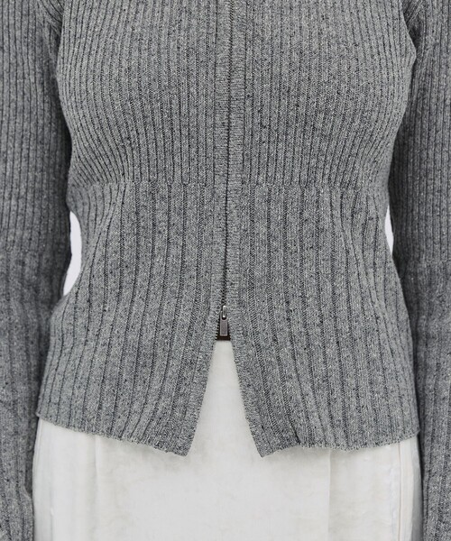 PUBLIC TOKYO（パブリックトウキョウ）の「【2026春新作】リブニットジップフーディ（ニット/セーター・レディース・グレー/アイボリー・FREE）」の7枚目の写真