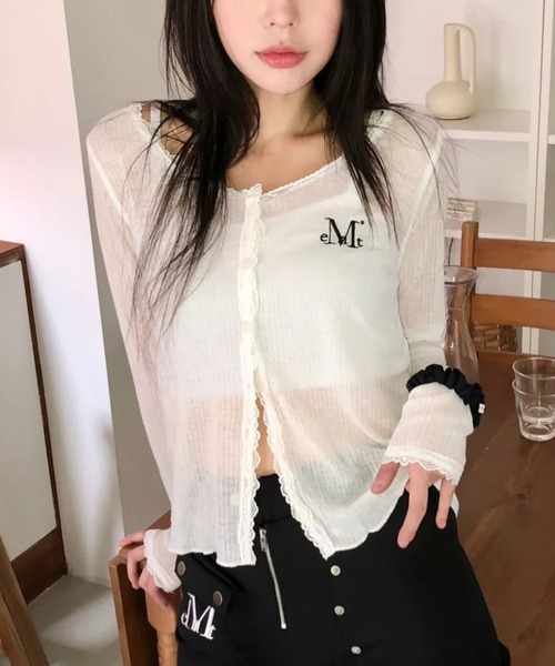 MUCENT（ムセント）の「MUCENT／DELLAレースカーディガン（カーディガン/ボレロ・レディース・ネイビー/グレー/ホワイト・FREE）」の2枚目の写真