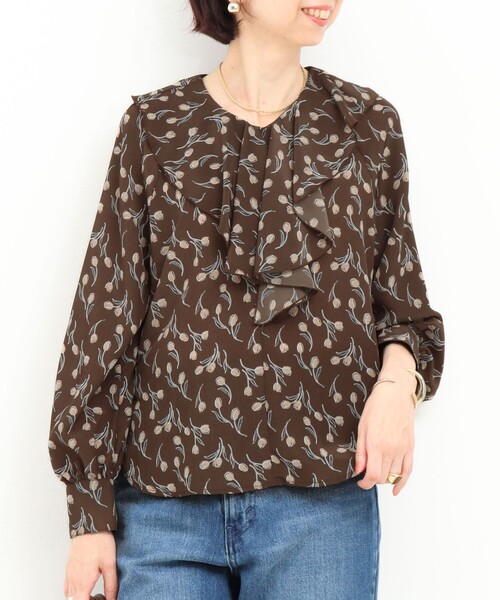 MICO COULIER（ミコクリエ）の「チューリッププリントフリルブラウス（シャツ/ブラウス・レディース・ブラウン系その他/ブルー系その他・38）」の4枚目の写真