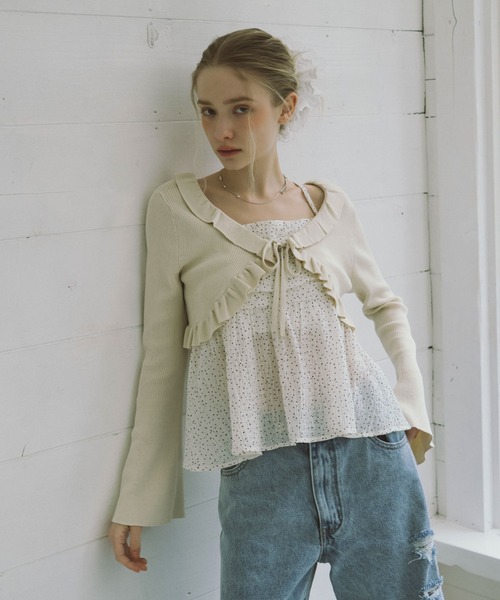 archives（アルシーヴ）の「フリルニットＣＤ×ドットキャミビスチェＳＥＴ（アンサンブル・レディース・グレー/オフホワイト/アイボリー/ブラック・MEDIUM）」の14枚目の写真