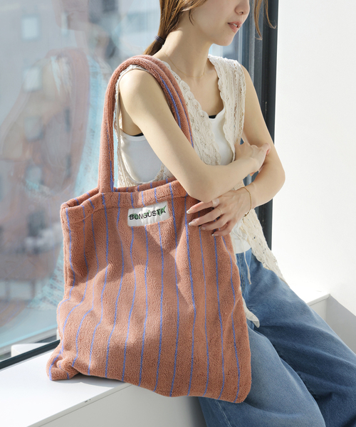 BONGUSTA(ボングスタ)の「【BONGUSTA/ボングスタ】NARAM STRIPED トートバッグ(トートバッグ・レディース・アイボリー/キャメル/ピンク・FREE)」の3枚目の写真