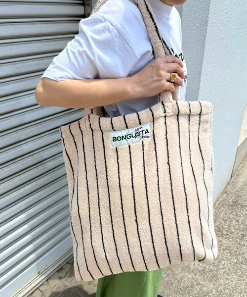 BONGUSTA(ボングスタ)の「【BONGUSTA/ボングスタ】NARAM STRIPED トートバッグ(トートバッグ・レディース・アイボリー/キャメル/ピンク・FREE)」の4枚目の写真