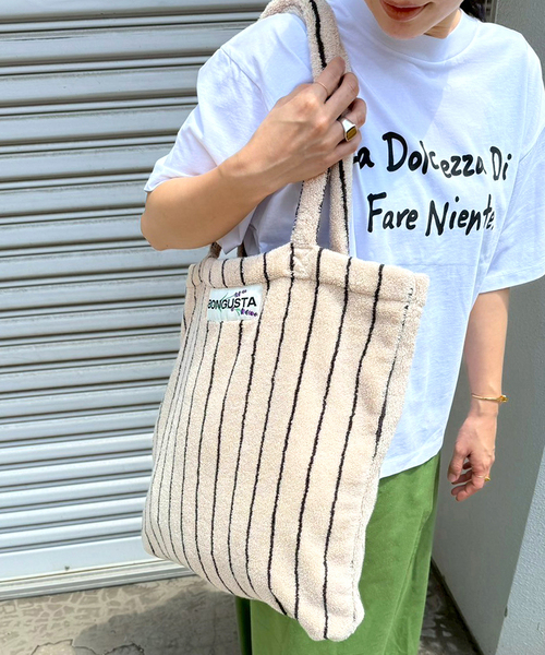 BONGUSTA(ボングスタ)の「【BONGUSTA/ボングスタ】NARAM STRIPED トートバッグ(トートバッグ・レディース・アイボリー/キャメル/ピンク・FREE)」の5枚目の写真