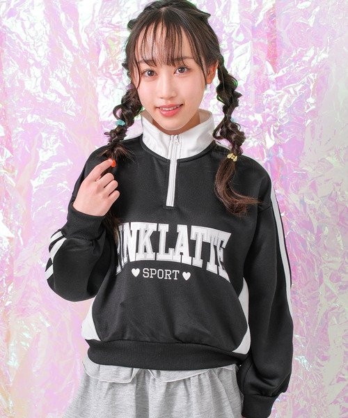 セール】PINK latte SPORT ピンクラテスポーツ 袖ラインハーフジップ