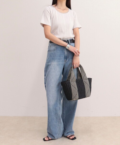 fredy emue(フレディエミュ)の「ランダムテレコ5分袖Tシャツ(Tシャツ/カットソー・レディース・ライトグリーン/ブラウン/ブラック/グレイッシュベージュ/オフホワイト・38)」の8枚目の写真