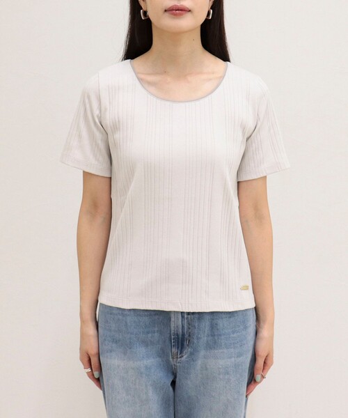 fredy emue(フレディエミュ)の「ランダムテレコ5分袖Tシャツ(Tシャツ/カットソー・レディース・ライトグリーン/ブラウン/ブラック/グレイッシュベージュ/オフホワイト・38)」の15枚目の写真