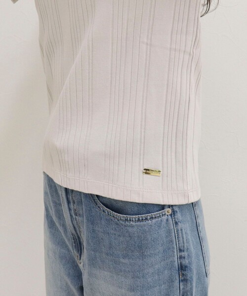 fredy emue(フレディエミュ)の「ランダムテレコ5分袖Tシャツ(Tシャツ/カットソー・レディース・ライトグリーン/ブラウン/ブラック/グレイッシュベージュ/オフホワイト・38)」の20枚目の写真